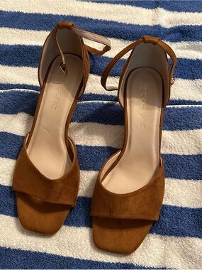 City Chic Tan Suede Ankle-Strap Block Heels